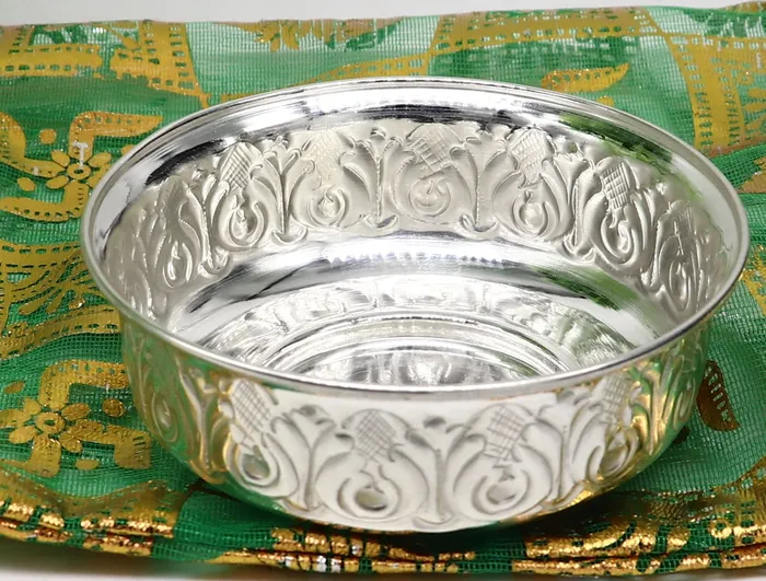 TRIBAL ORNAMENTS Necklaces 999 fine silver handmade kandrai nakshi work bowl silver puja vessel silver worshippingpuja utensils prasad bowl baby bowl sv216