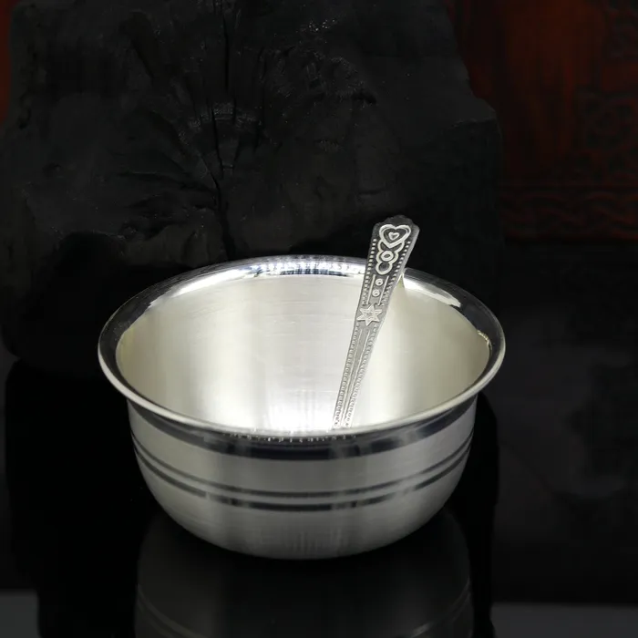 TRIBAL ORNAMENTS Necklaces 999 fine silver handmade solid bowl and spoon healthy serving bowl food serving utensils set silver puja bowl best gift to baby sv174