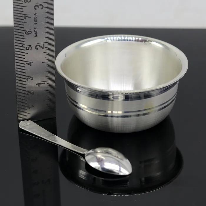 TRIBAL ORNAMENTS Necklaces 999 fine silver handmade solid bowl and spoon healthy serving bowl food serving utensils set silver puja bowl best gift to baby sv174