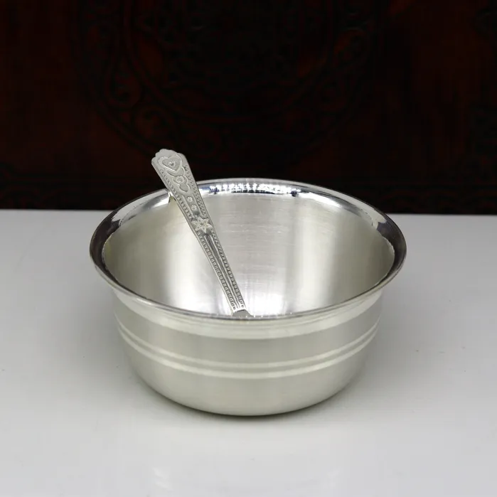 TRIBAL ORNAMENTS Necklaces 999 fine silver handmade solid bowl and spoon healthy serving bowl food serving utensils set silver puja bowl best gift to baby sv174