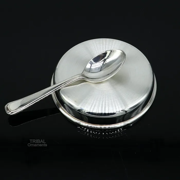 TRIBAL ORNAMENTS Necklaces 999 fine solid silver handmade platetray and spoon set for baby food serving milk bowl silver utensils home and kitchen accessories sv251