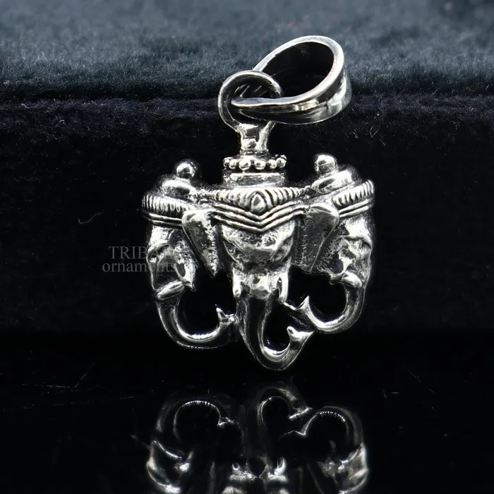 TRIBAL ORNAMENTS Necklaces Exclusive design 925 sterling silver handmade 3 face Ganesha divine pendant amazing stylish unisex pendant personalized jewelry ssp1644
