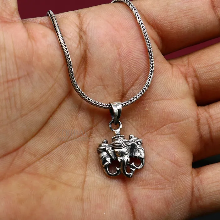 TRIBAL ORNAMENTS Necklaces Exclusive design 925 sterling silver handmade 3 face Ganesha divine pendant amazing stylish unisex pendant personalized jewelry ssp1644