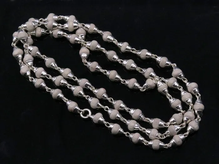TRIBAL ORNAMENTS Necklaces Silver handcrafted Basil rosary plant beads necklace chain tulsi mala use for Ayurveda for feel protected and focused from India ch21