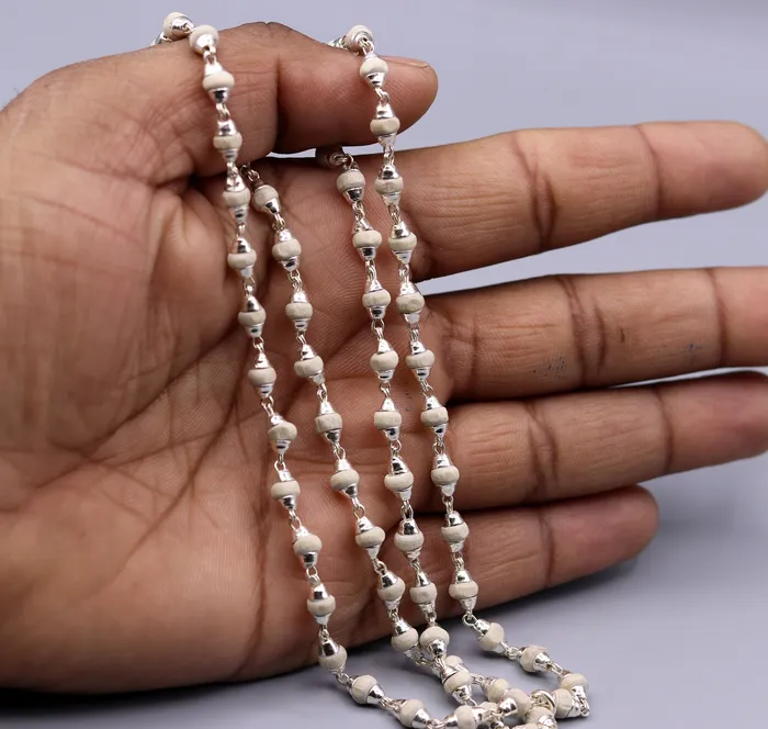 TRIBAL ORNAMENTS Necklaces Silver handcrafted Basil rosary plant beads necklace chain tulsi mala use for Ayurveda for feel protected and focused from India ch21