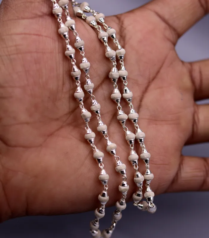 TRIBAL ORNAMENTS Necklaces Silver handcrafted Basil rosary plant beads necklace chain tulsi mala use for Ayurveda for feel protected and focused from India ch21