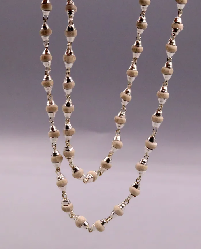 TRIBAL ORNAMENTS Necklaces Silver handcrafted Basil rosary plant beads necklace chain tulsi mala use for Ayurveda for feel protected and focused from India ch21