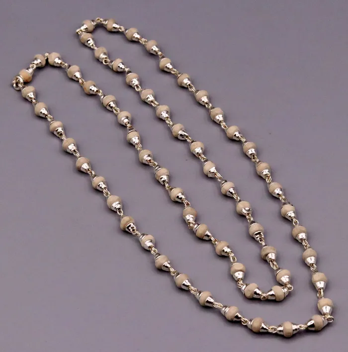TRIBAL ORNAMENTS Necklaces Silver handcrafted Basil rosary plant beads necklace chain tulsi mala use for Ayurveda for feel protected and focused from India ch21