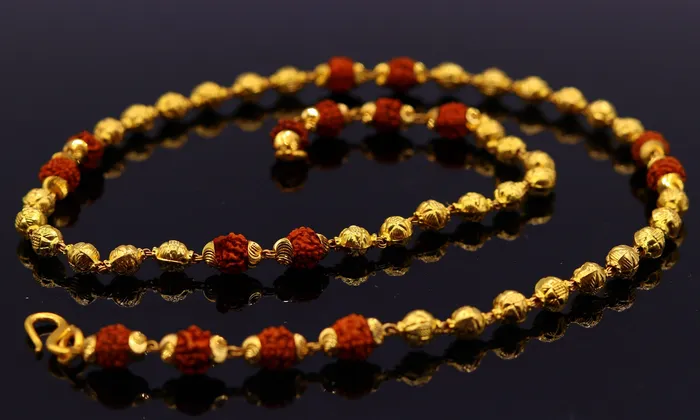 TRIBAL ORNAMENTS Necklaces Vintage 22k yellow gold handmade engraved gold beads with natural rudraksha chain gorgeous unisex chain necklace jewelry TRIBAL ORNAMENTS Necklaces Vintage 22k yellow gold handmade engraved gold beads with natural rudraksha chain gorgeous unisex chain necklace jewelry