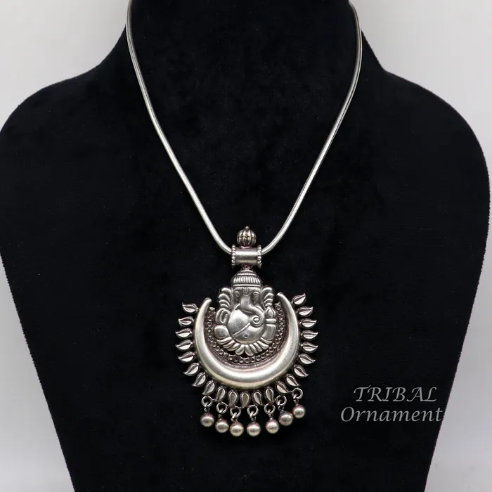 TRIBAL ORNAMENTS Necklaces Vintage design 925 silver customized idol lord Ganesha pendant with gorgeous hanging drops excellent brides gifting fancy pendant ssp362 TRIBAL ORNAMENTS Necklaces Vintage design 925 silver customized idol lord Ganesha pendant with gorgeous hanging drops excellent brides gifting fancy pendant ssp362