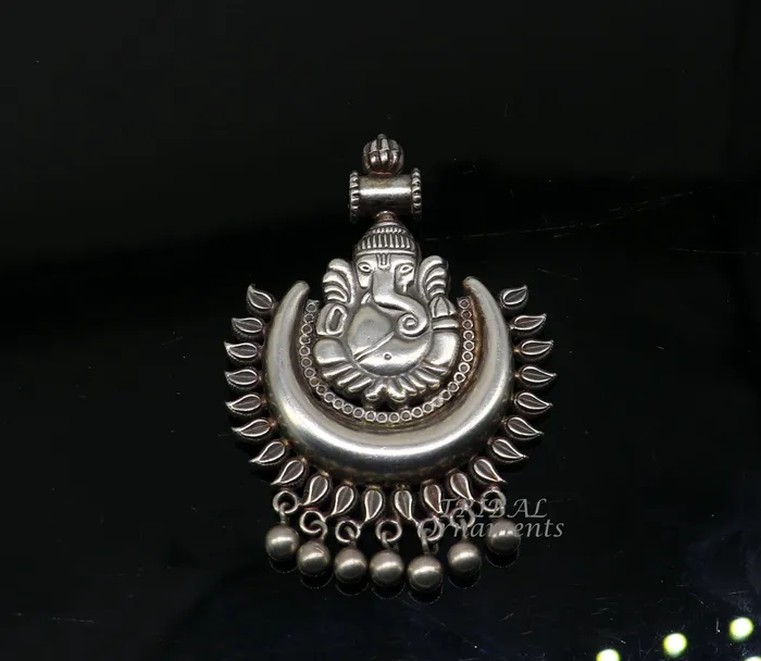TRIBAL ORNAMENTS Necklaces Vintage design 925 silver customized idol lord Ganesha pendant with gorgeous hanging drops excellent brides gifting fancy pendant ssp362