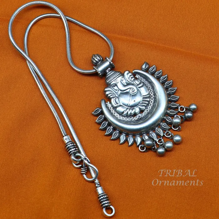 TRIBAL ORNAMENTS Necklaces Vintage design 925 silver customized idol lord Ganesha pendant with gorgeous hanging drops excellent brides gifting fancy pendant ssp362