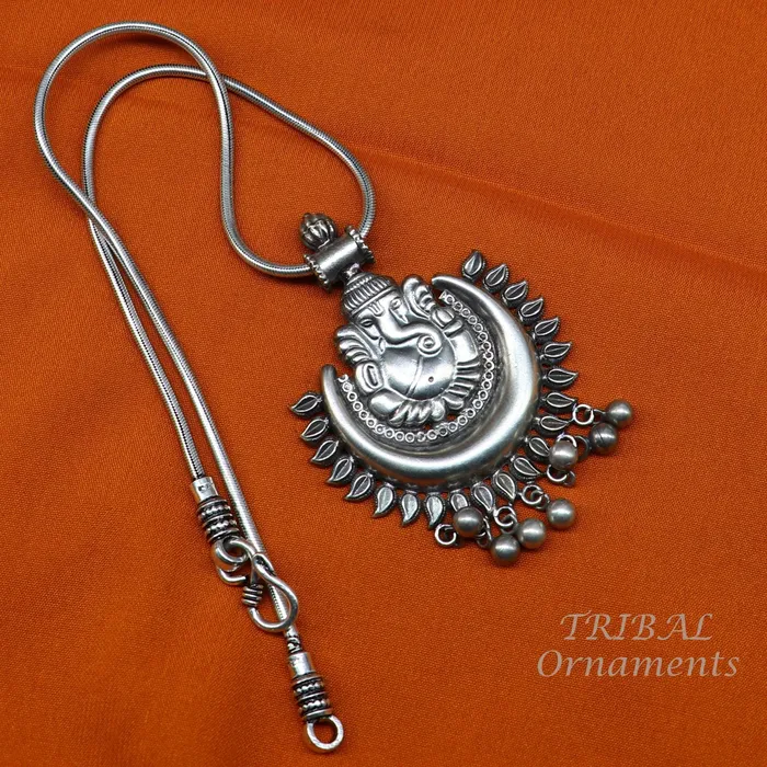 TRIBAL ORNAMENTS Necklaces Vintage design 925 silver customized idol lord Ganesha pendant with gorgeous hanging drops excellent brides gifting fancy pendant ssp362