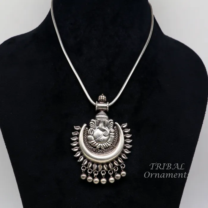 TRIBAL ORNAMENTS Necklaces Vintage design 925 silver customized idol lord Ganesha pendant with gorgeous hanging drops excellent brides gifting fancy pendant ssp362