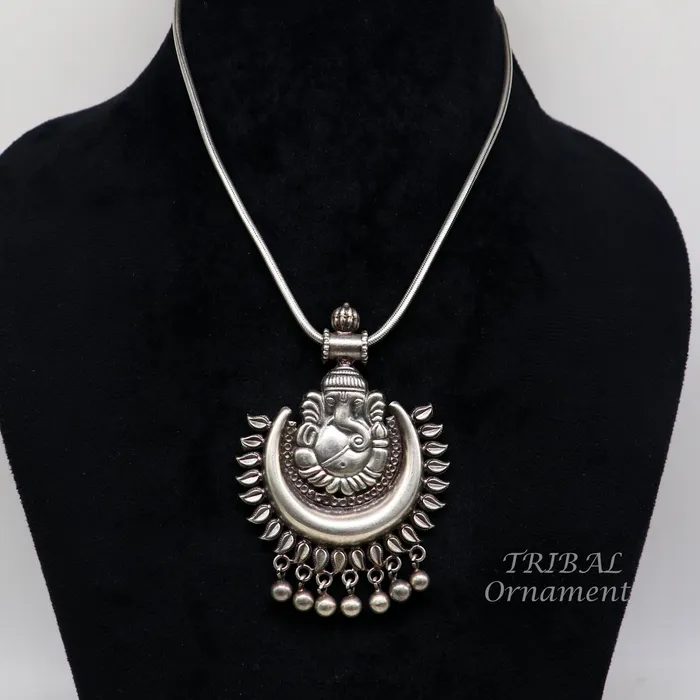 TRIBAL ORNAMENTS Necklaces Vintage design 925 silver customized idol lord Ganesha pendant with gorgeous hanging drops excellent brides gifting fancy pendant ssp362