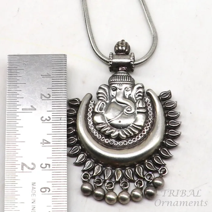 TRIBAL ORNAMENTS Necklaces Vintage design 925 silver customized idol lord Ganesha pendant with gorgeous hanging drops excellent brides gifting fancy pendant ssp362