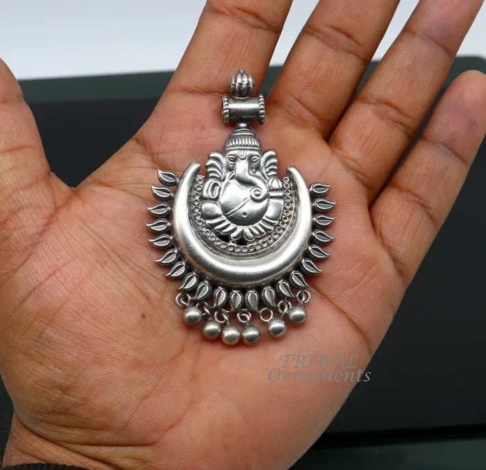 TRIBAL ORNAMENTS Necklaces Vintage design 925 silver customized idol lord Ganesha pendant with gorgeous hanging drops excellent brides gifting fancy pendant ssp362