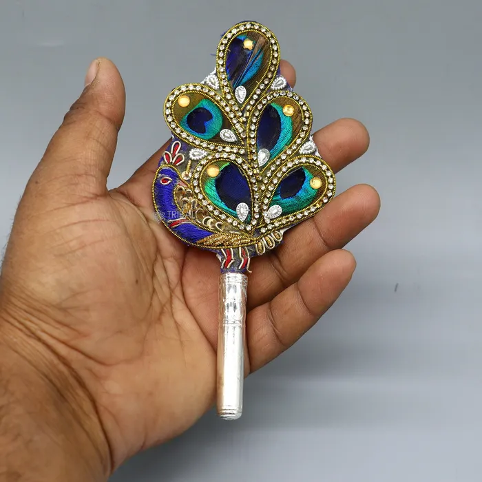 TRIBAL ORNAMENTS Necklaces Vintage style handmade Wooden base silver Morchhadi with peacock feather best lord krishna laddu gopala silver pankhi silver fan su1217 TRIBAL ORNAMENTS Necklaces Vintage style handmade Wooden base silver Morchhadi with peacock feather best lord krishna laddu gopala silver pankhi silver fan su1217