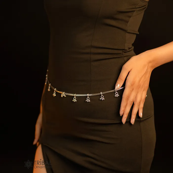 TRIBAL ORNAMENTS Rings 36 to 385 inches adjustable 925 sterling silver handmade vintage design awesome belly chainwaist chain belly dance tribal jewelry wch07