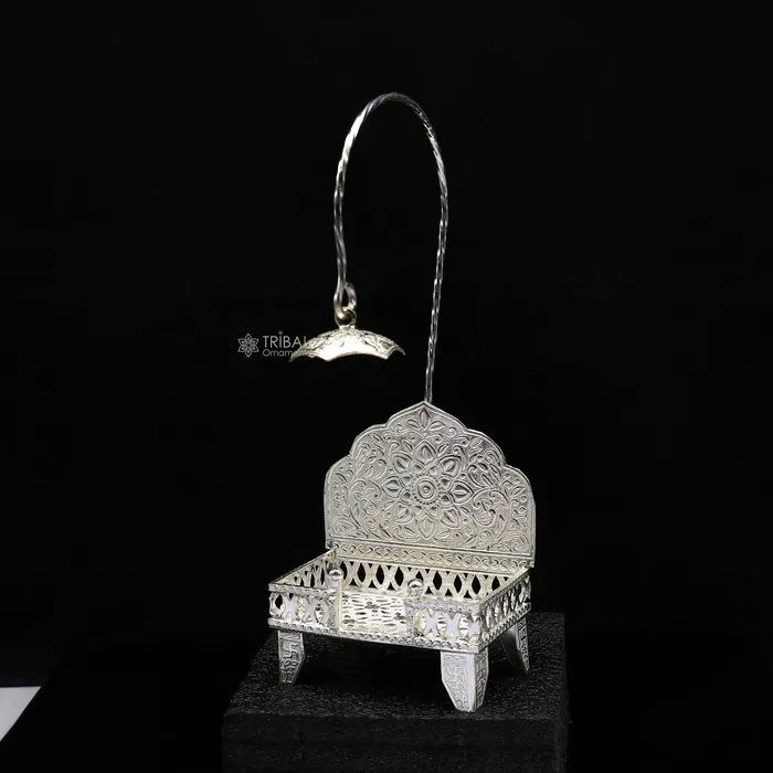 TRIBAL ORNAMENTS Rings 925 pure sterling silver handcrafted small singhasan idol krishna Bal Gopala throne god statues chair divine silver Chauki Aasan su1171 TRIBAL ORNAMENTS Rings 925 pure sterling silver handcrafted small singhasan idol krishna Bal Gopala throne god statues chair divine silver Chauki Aasan su1171