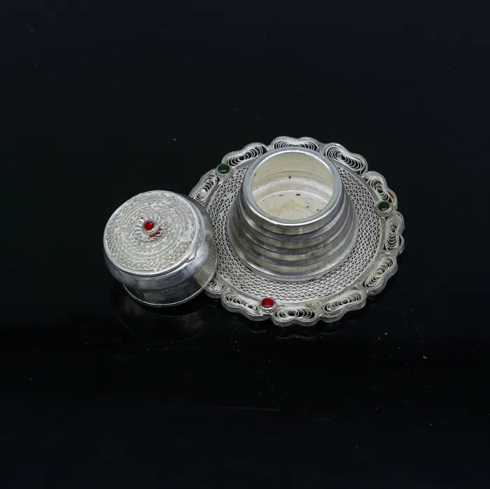 TRIBAL ORNAMENTS Rings 925 Sterling silver handmade fabulous meenakari trinket box container box casket box sindoor box enamel work customized box stb864