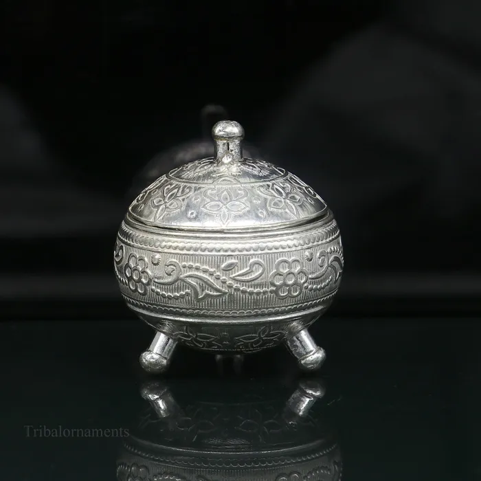 TRIBAL ORNAMENTS Rings 925 Sterling silver handmade fabulous trinket box solid kumkum box casket box sindoor box enamel work customized gifting box stb143 TRIBAL ORNAMENTS Rings 925 Sterling silver handmade fabulous trinket box solid kumkum box casket box sindoor box enamel work customized gifting box stb143