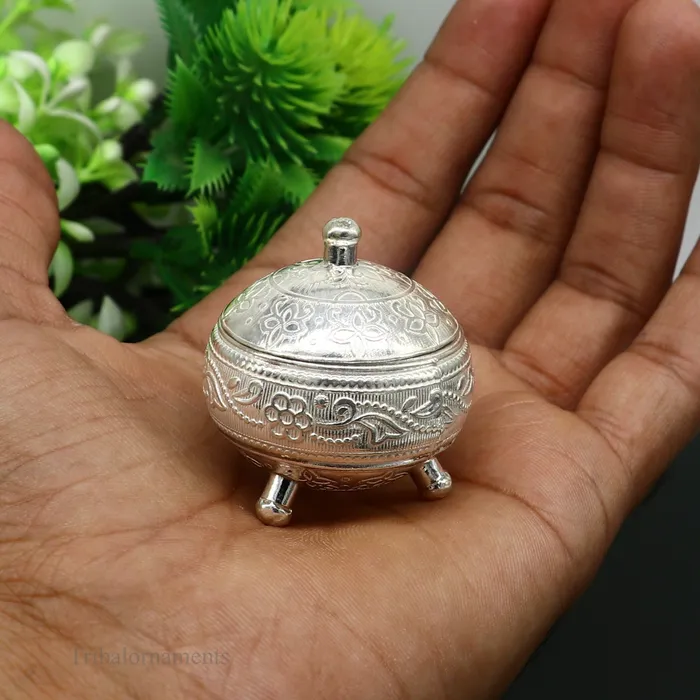 TRIBAL ORNAMENTS Rings 925 Sterling silver handmade fabulous trinket box solid kumkum box casket box sindoor box enamel work customized gifting box stb143
