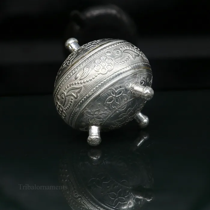 TRIBAL ORNAMENTS Rings 925 Sterling silver handmade fabulous trinket box solid kumkum box casket box sindoor box enamel work customized gifting box stb143