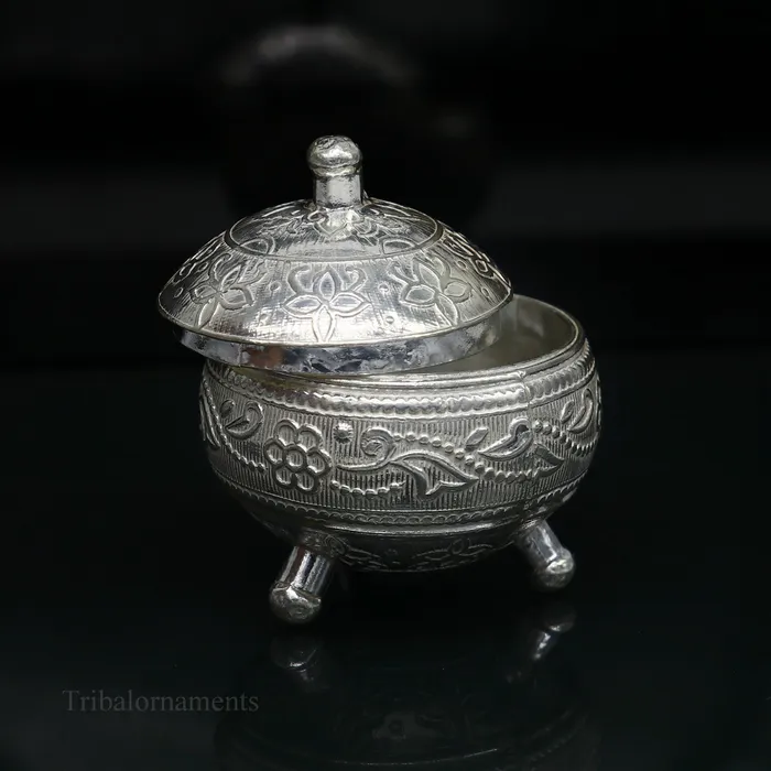 TRIBAL ORNAMENTS Rings 925 Sterling silver handmade fabulous trinket box solid kumkum box casket box sindoor box enamel work customized gifting box stb143