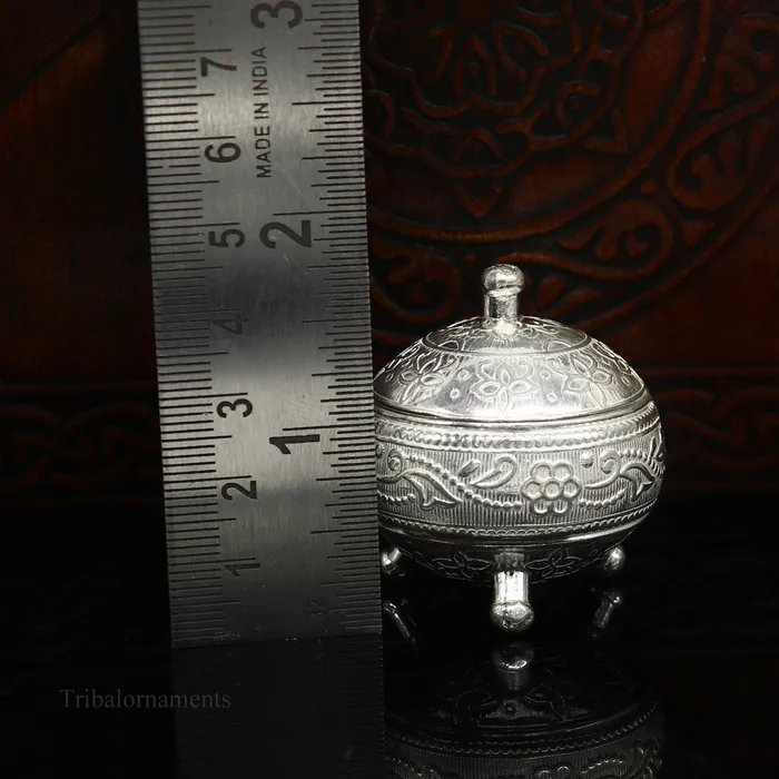TRIBAL ORNAMENTS Rings 925 Sterling silver handmade fabulous trinket box solid kumkum box casket box sindoor box enamel work customized gifting box stb143