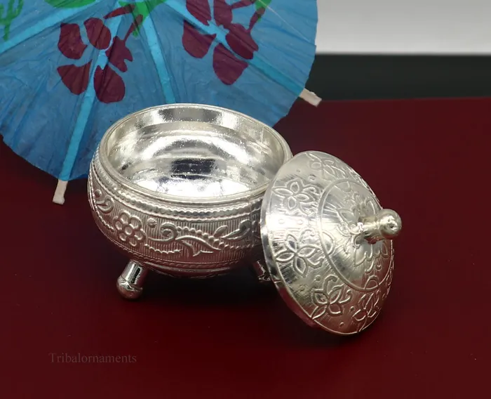 TRIBAL ORNAMENTS Rings 925 Sterling silver handmade fabulous trinket box solid kumkum box casket box sindoor box enamel work customized gifting box stb143