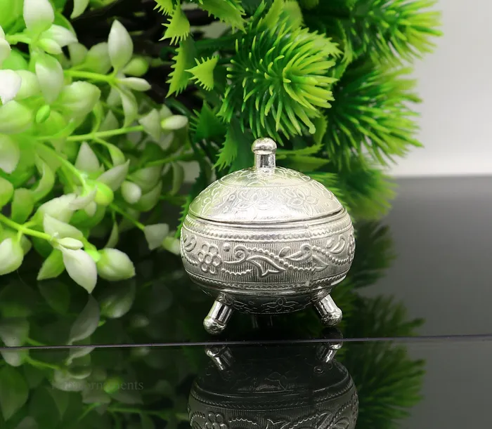 TRIBAL ORNAMENTS Rings 925 Sterling silver handmade fabulous trinket box solid kumkum box casket box sindoor box enamel work customized gifting box stb143