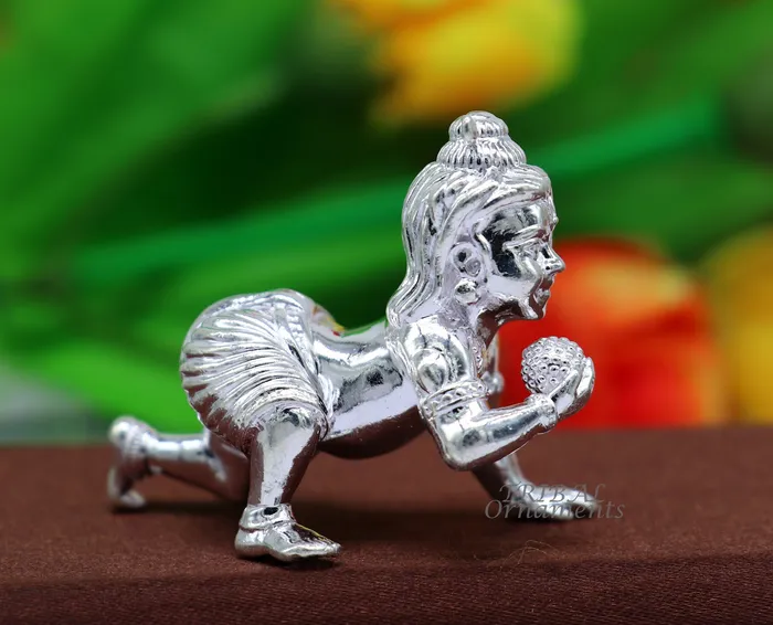 TRIBAL ORNAMENTS Rings 925 Sterling silver Idol Krishna Bal Gopala crawling Krishna statue figurine child krishna laddu gopala sculpture silver article art580