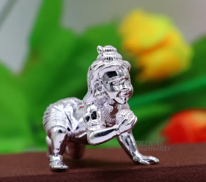 TRIBAL ORNAMENTS Rings 925 Sterling silver Idol Krishna Bal Gopala crawling Krishna statue figurine child krishna laddu gopala sculpture silver article art580