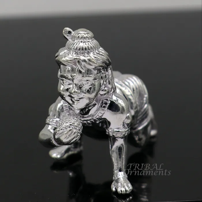 TRIBAL ORNAMENTS Rings 925 Sterling silver Idol Krishna Bal Gopala crawling Krishna statue figurine child krishna laddu gopala sculpture silver article art580