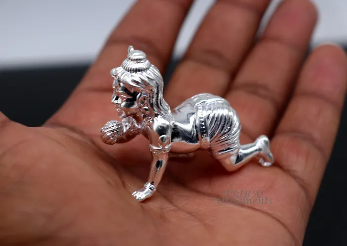 TRIBAL ORNAMENTS Rings 925 Sterling silver Idol Krishna Bal Gopala crawling Krishna statue figurine child krishna laddu gopala sculpture silver article art580