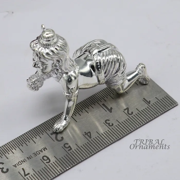 TRIBAL ORNAMENTS Rings 925 Sterling silver Idol Krishna Bal Gopala crawling Krishna statue figurine child krishna laddu gopala sculpture silver article art580