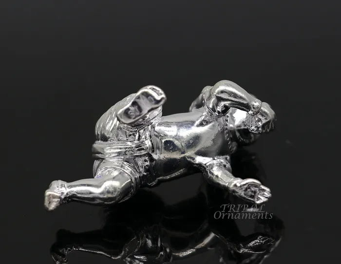 TRIBAL ORNAMENTS Rings 925 Sterling silver Idol Krishna Bal Gopala crawling Krishna statue figurine child krishna laddu gopala sculpture silver article art580