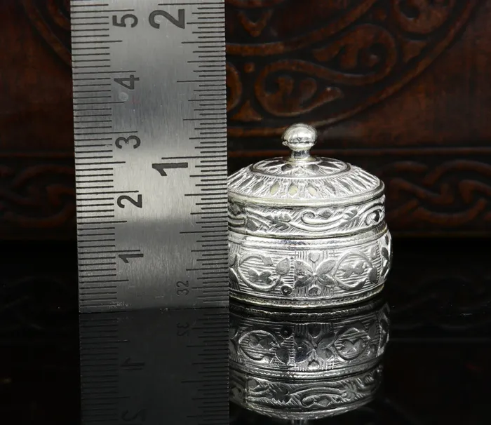 TRIBAL ORNAMENTS Rings 925 sterling silver unique antique design handmade brides eyes kajal box surma box kumkum sindur box small trinket box article stb111