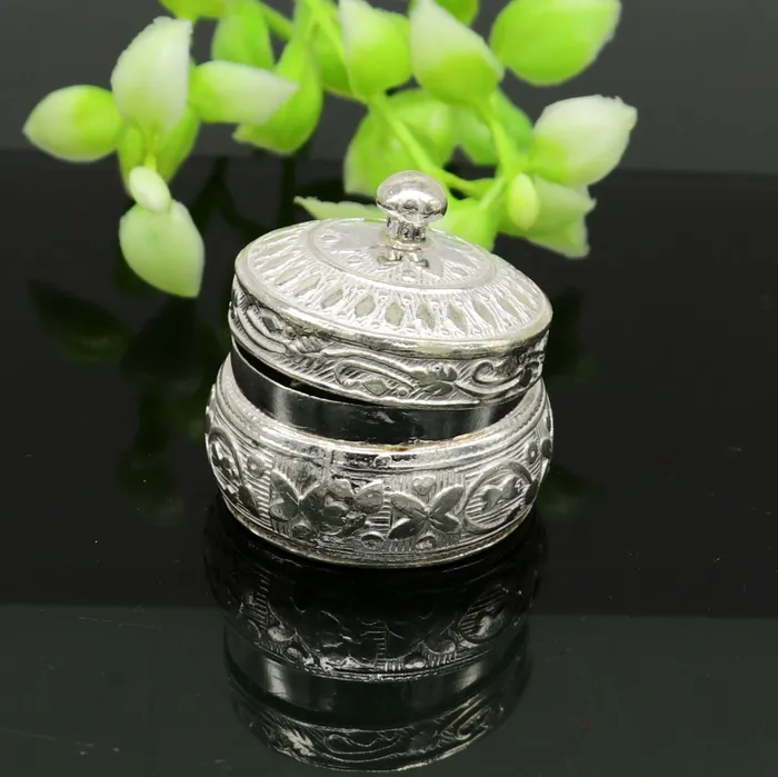 TRIBAL ORNAMENTS Rings 925 sterling silver unique antique design handmade brides eyes kajal box surma box kumkum sindur box small trinket box article stb111