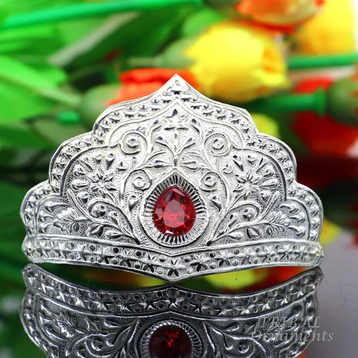 TRIBAL ORNAMENTS Rings 925 sterling silver vintage antique design handmade mukut crown amazing peacock design silver god crown home temple god art su872 TRIBAL ORNAMENTS Rings 925 sterling silver vintage antique design handmade mukut crown amazing peacock design silver god crown home temple god art su872