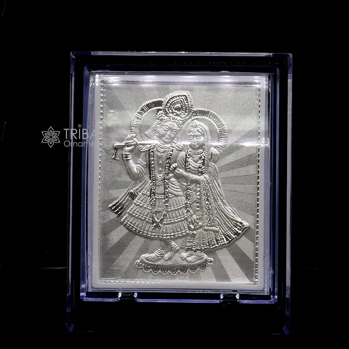 TRIBAL ORNAMENTS Rings 999 pure sterling silver handmade idol Radha Krishna plate covered in plastic frame figurine silver god frame art766 TRIBAL ORNAMENTS Rings 999 pure sterling silver handmade idol Radha Krishna plate covered in plastic frame figurine silver god frame art766