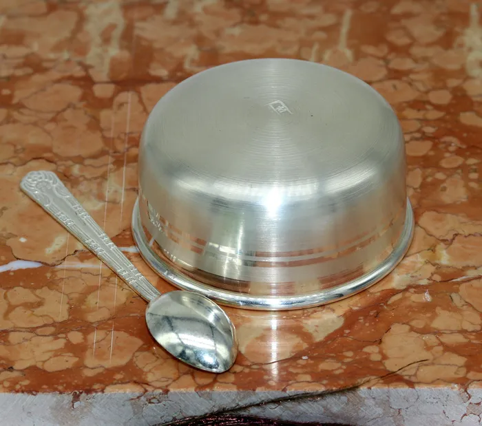 TRIBAL ORNAMENTS Rings 999 pure sterling silver handmade solid silver bowl and spoon silver has antibacterial properties stay healthy silver vessels sv67