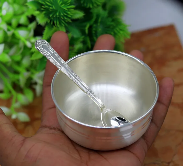 TRIBAL ORNAMENTS Rings 999 pure sterling silver handmade solid silver bowl and spoon silver has antibacterial properties stay healthy silver vessels sv67