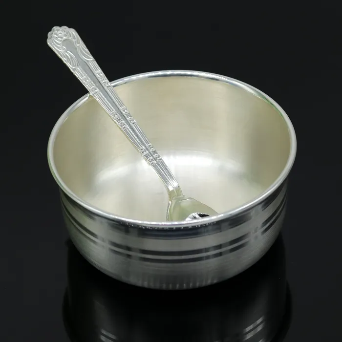 TRIBAL ORNAMENTS Rings 999 pure sterling silver handmade solid silver bowl and spoon silver has antibacterial properties stay healthy silver vessels sv67