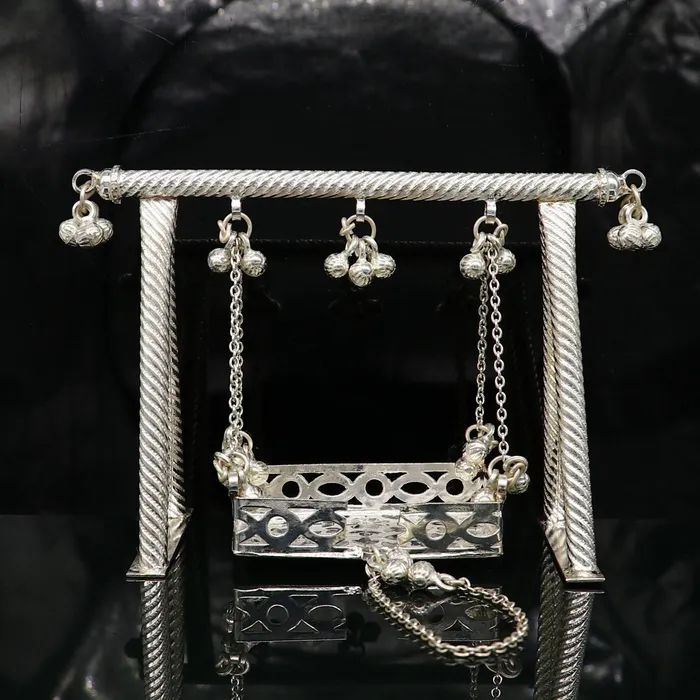 TRIBAL ORNAMENTS Sterling silver handmade Laddu Gopala jhula Baby Krishna swing child Krishna palana silver jhula laddu Gopal Jhula silver article su381 Rings