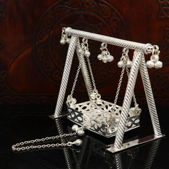 TRIBAL ORNAMENTS Sterling silver handmade Laddu Gopala jhula Baby Krishna swing child Krishna palana silver jhula laddu Gopal Jhula silver article su381 Rings