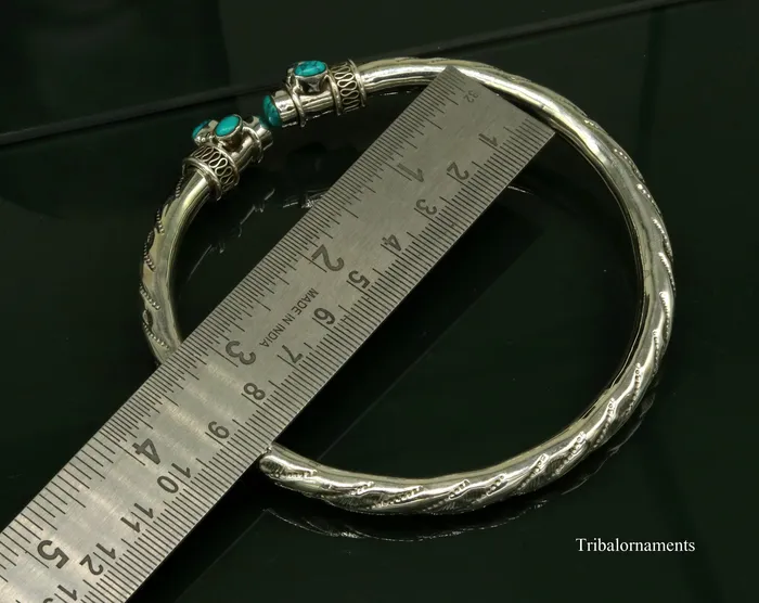 TRIBAL ORNAMENTS Vintage antique style 925 sterling silver handmade foot kada anklet Bracelet Blue turquoise stone belly dance tribal jewelry nsfk13 Bracelets