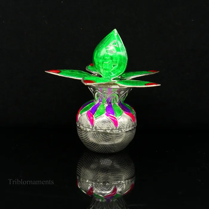 TRIBAL ORNAMENTS Vintage design Solid sterling silver handmade puja kalash silver coconuts and leaf excellent home temple article worshipping articles su460 Rings TRIBAL ORNAMENTS Vintage design Solid sterling silver handmade puja kalash silver coconuts and leaf excellent home temple article worshipping articles su460 Rings