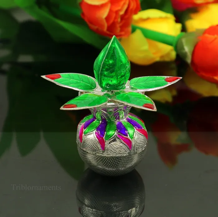 TRIBAL ORNAMENTS Vintage design Solid sterling silver handmade puja kalash silver coconuts and leaf excellent home temple article worshipping articles su460 Rings
